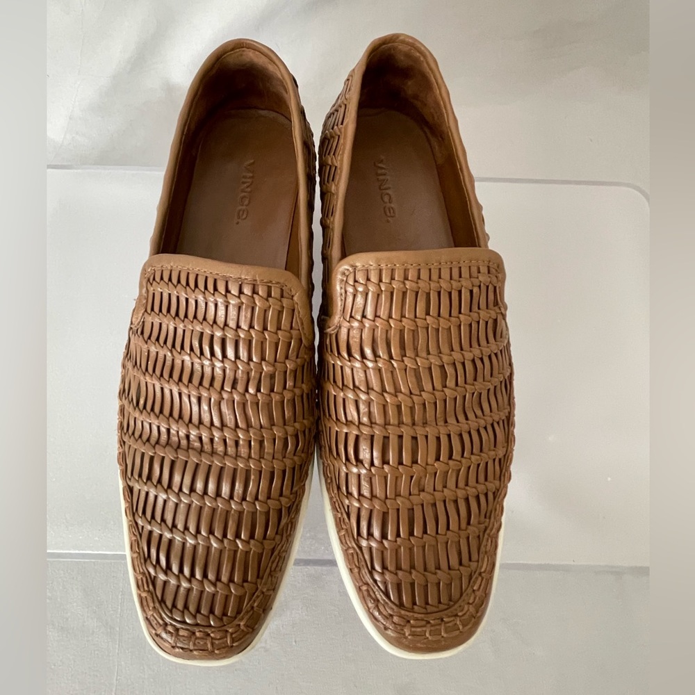 Vince Woven Leather Slip-on Size 7.5 37.5 Brown Tan